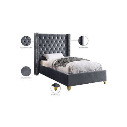 Barolo Grey Velvet Twin Bed