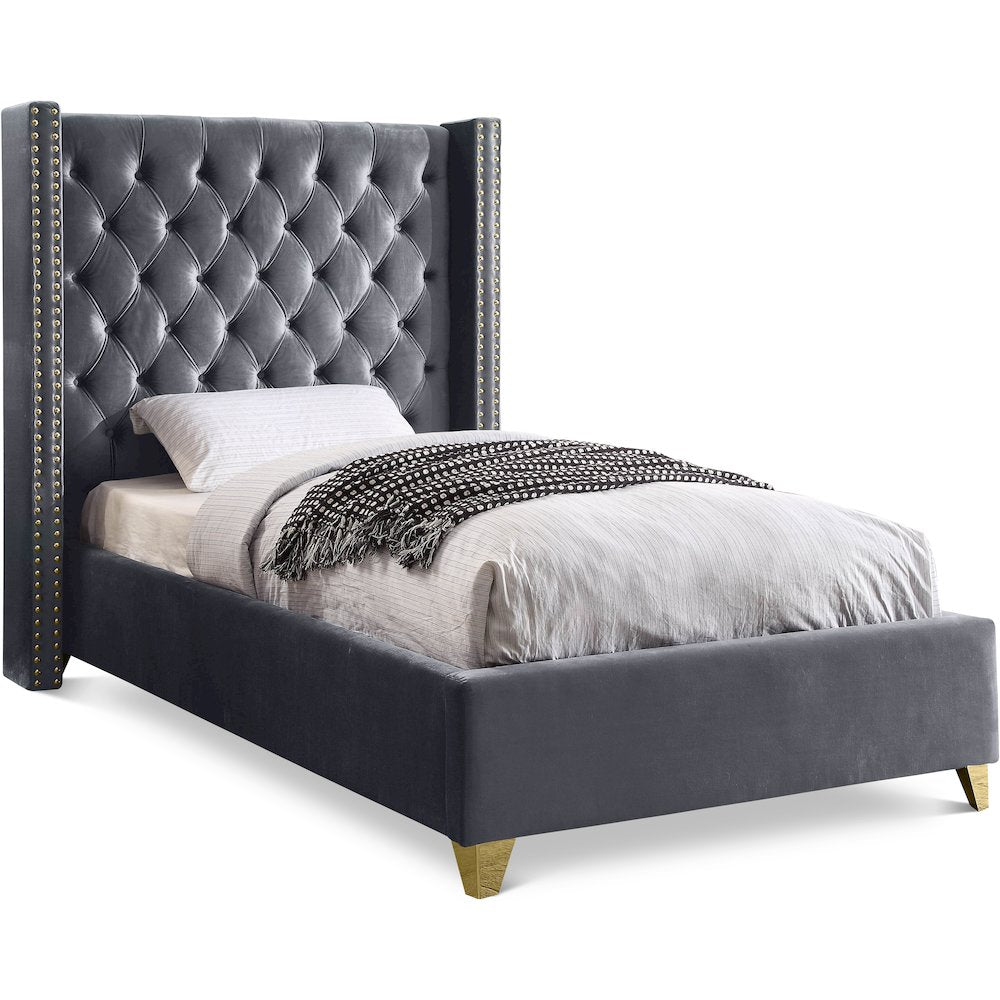 Barolo Grey Velvet Twin Bed