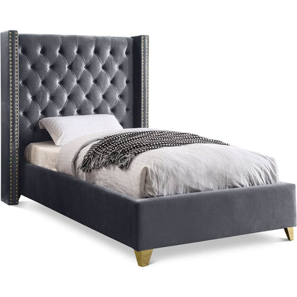 Barolo Grey Velvet Twin Bed
