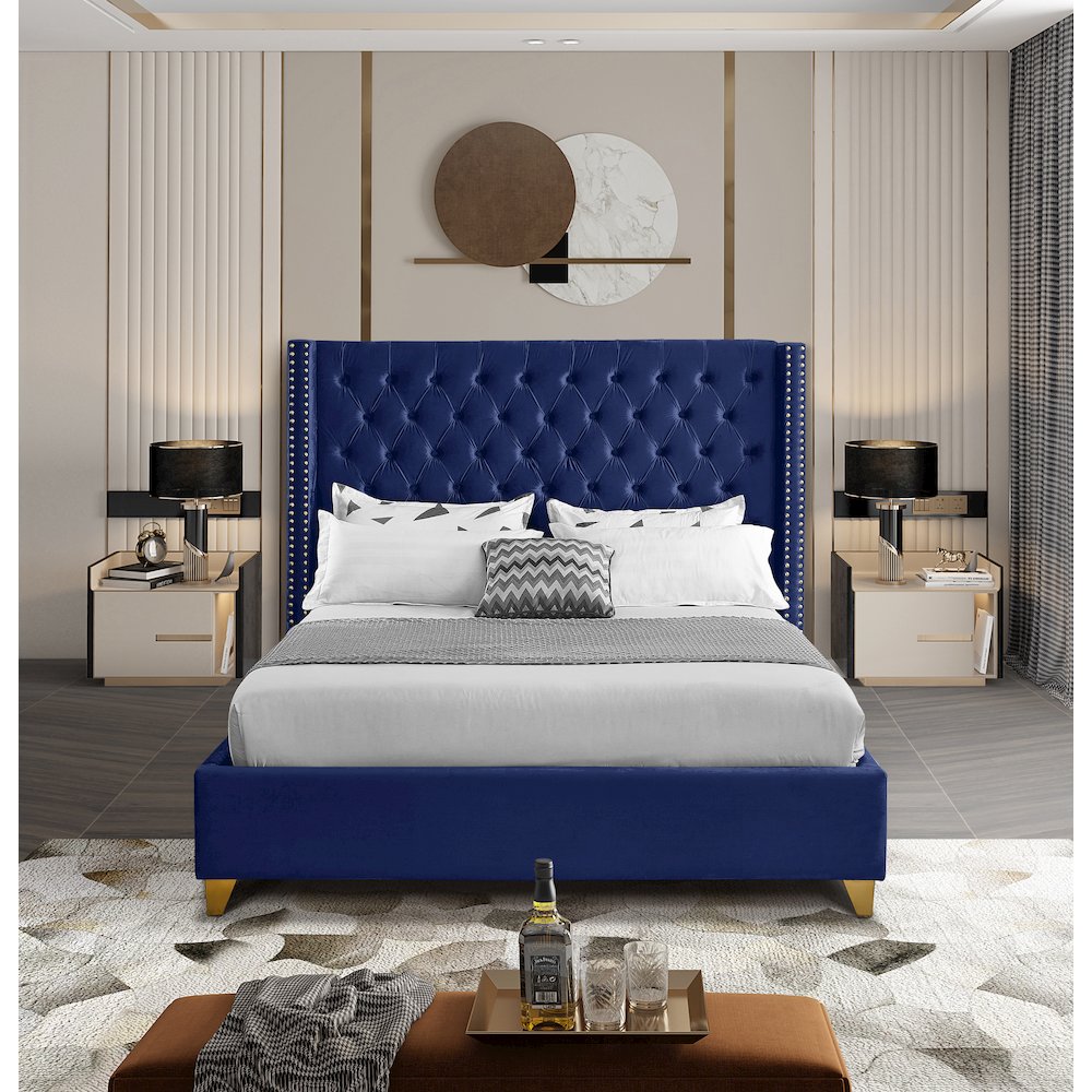 Barolo Navy Velvet Full Bed