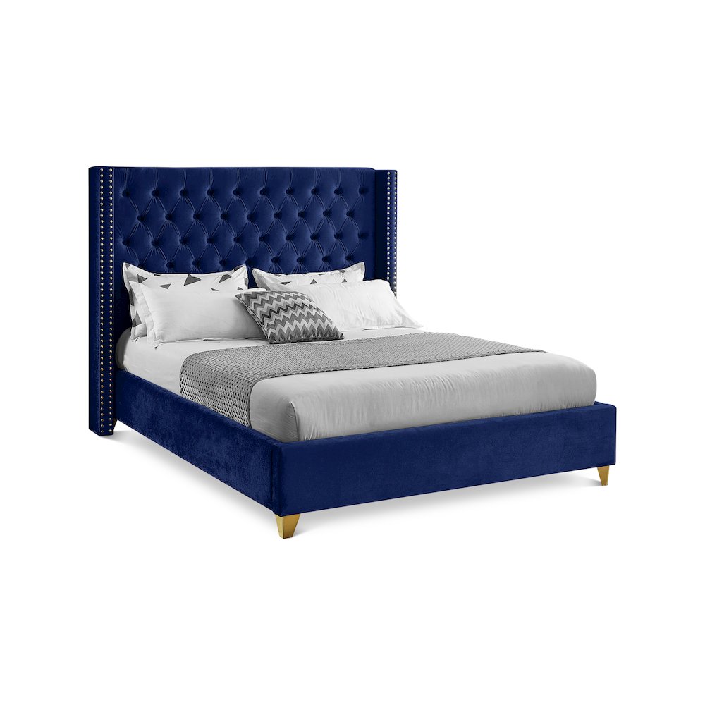 Barolo Navy Velvet Queen Bed