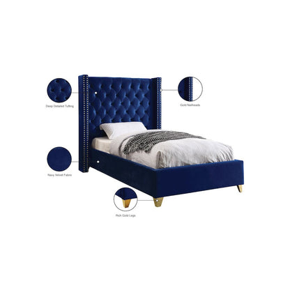 Barolo Navy Velvet Twin Bed