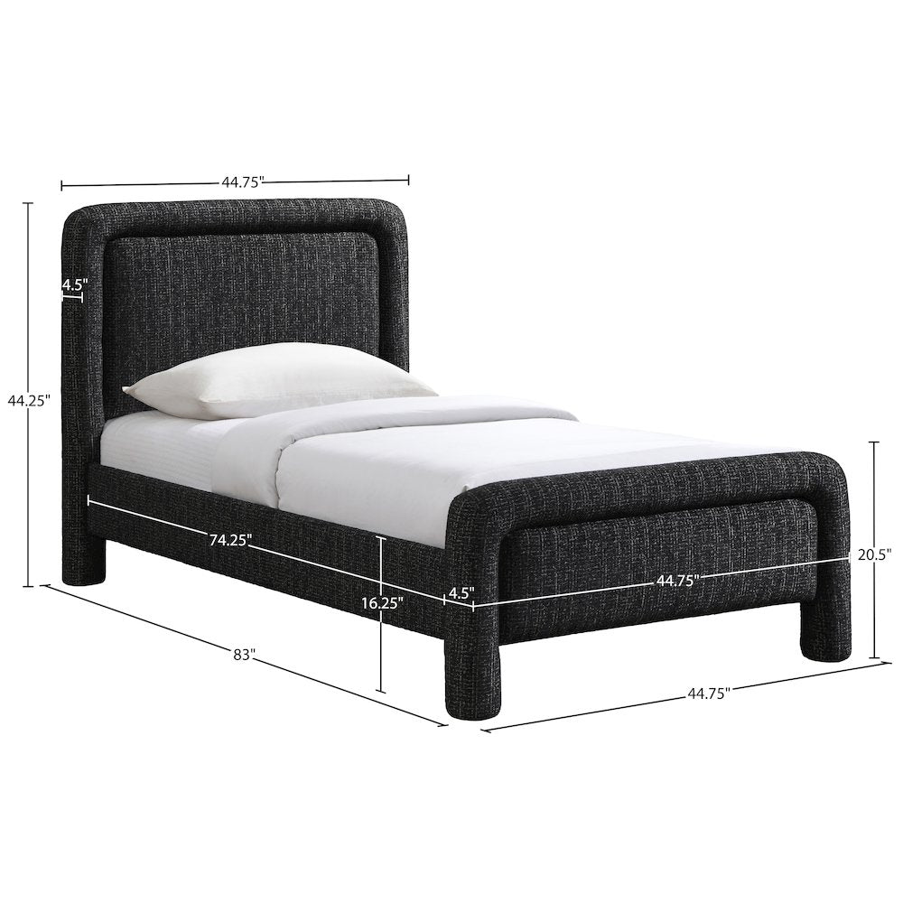 Baylor Black Fabric With Interwoven Chenille Upholstered Twin Bed