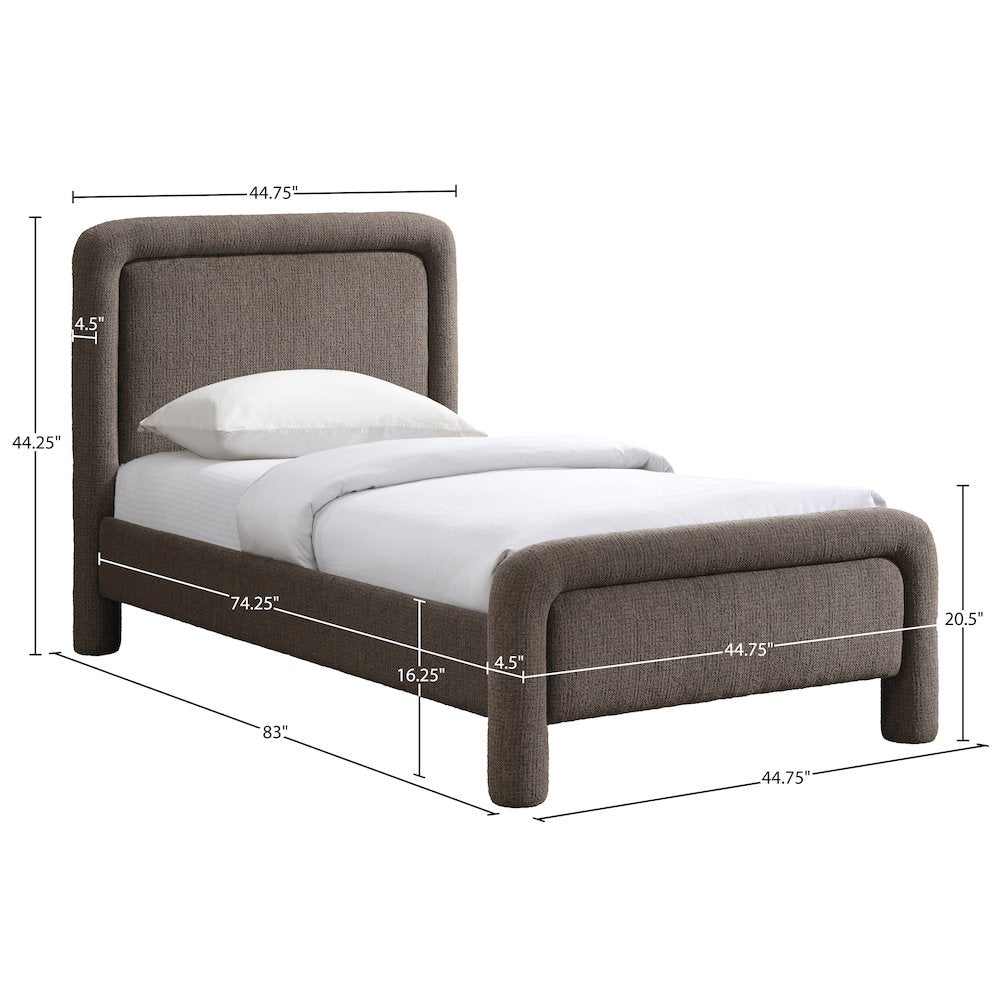 Baylor Brown Fabric With Interwoven Chenille Upholstered Twin Bed