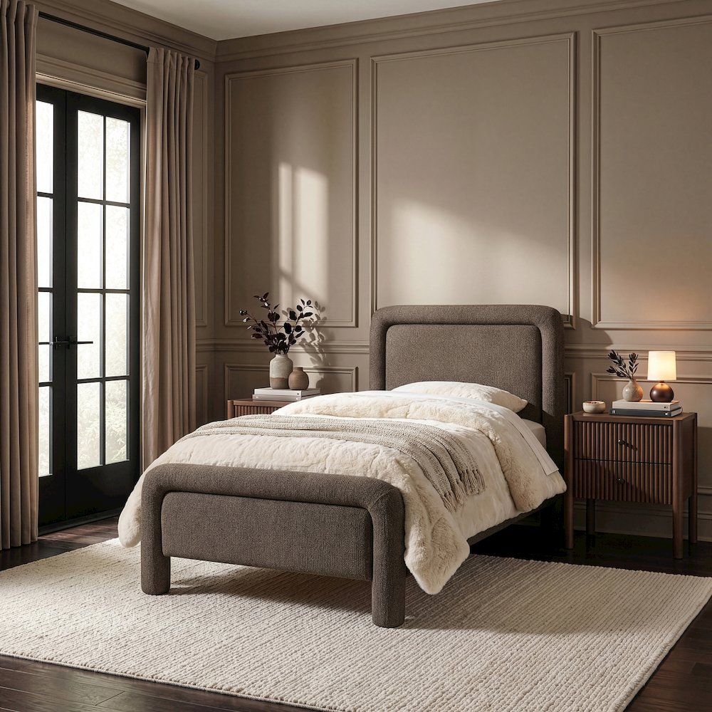 Baylor Brown Fabric With Interwoven Chenille Upholstered Twin Bed