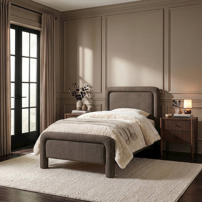 Baylor Brown Fabric With Interwoven Chenille Upholstered Twin Bed
