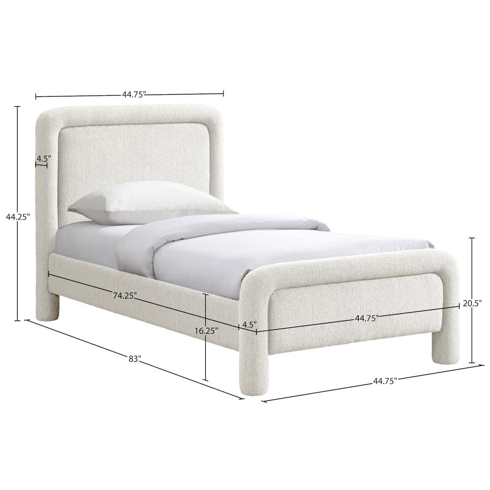 Baylor Cream Fabric With Interwoven Chenille Upholstered Twin Bed