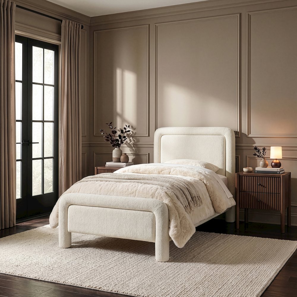Baylor Cream Fabric With Interwoven Chenille Upholstered Twin Bed