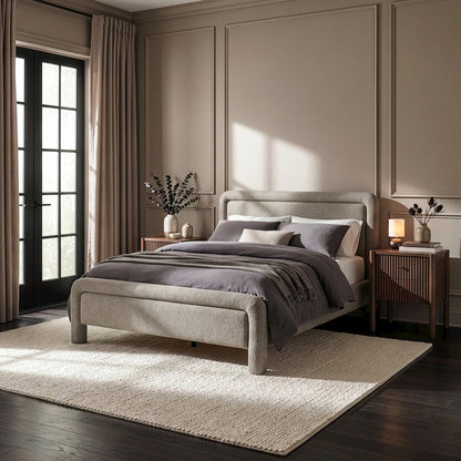 Baylor Taupe Fabric With Interwoven Chenille Upholstered Queen Bed