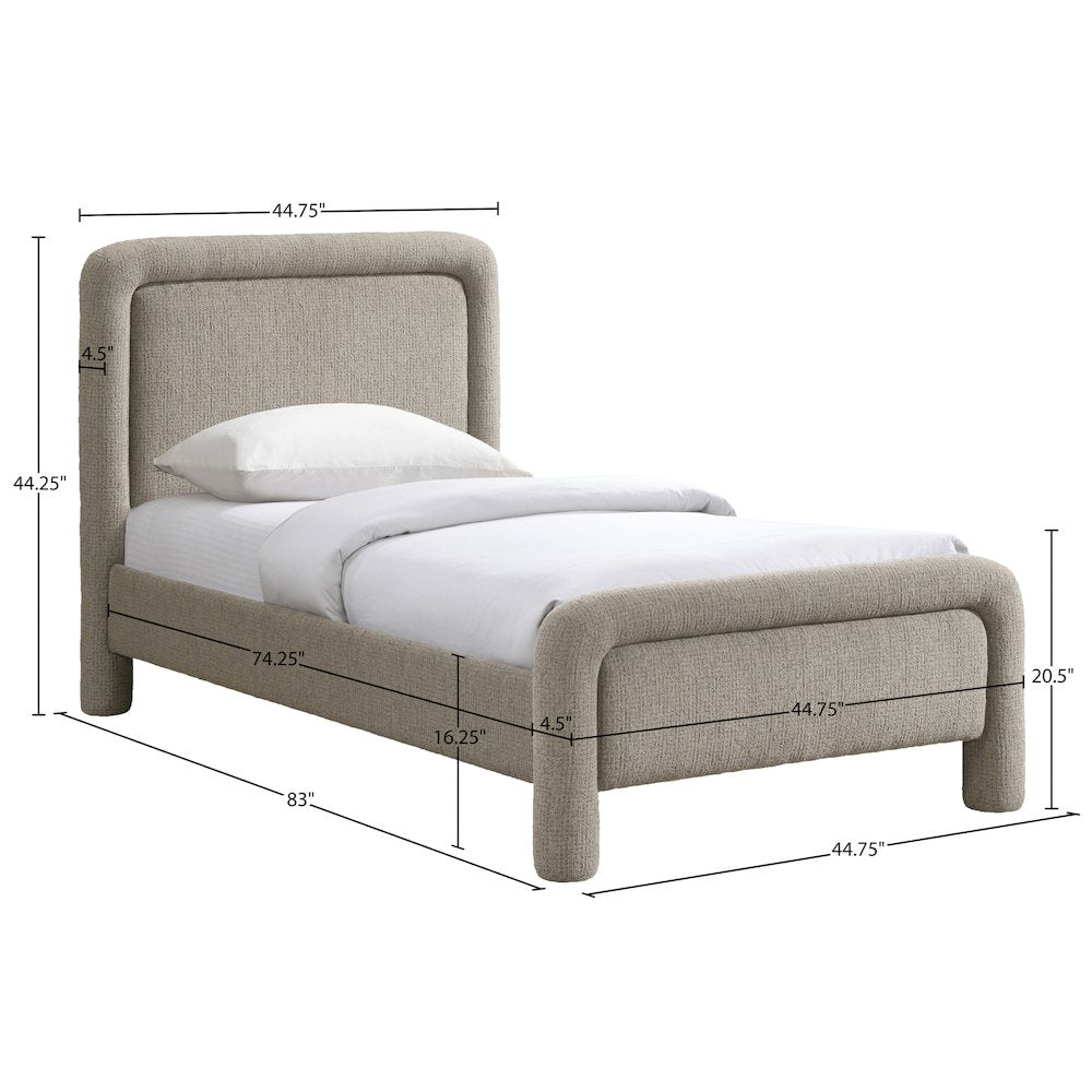 Baylor Taupe Fabric With Interwoven Chenille Upholstered Twin Bed
