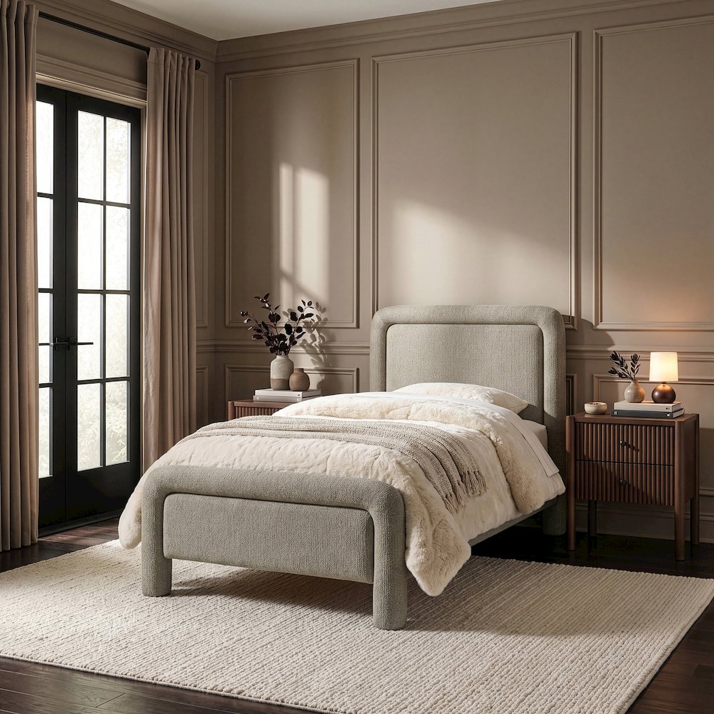 Baylor Taupe Fabric With Interwoven Chenille Upholstered Twin Bed