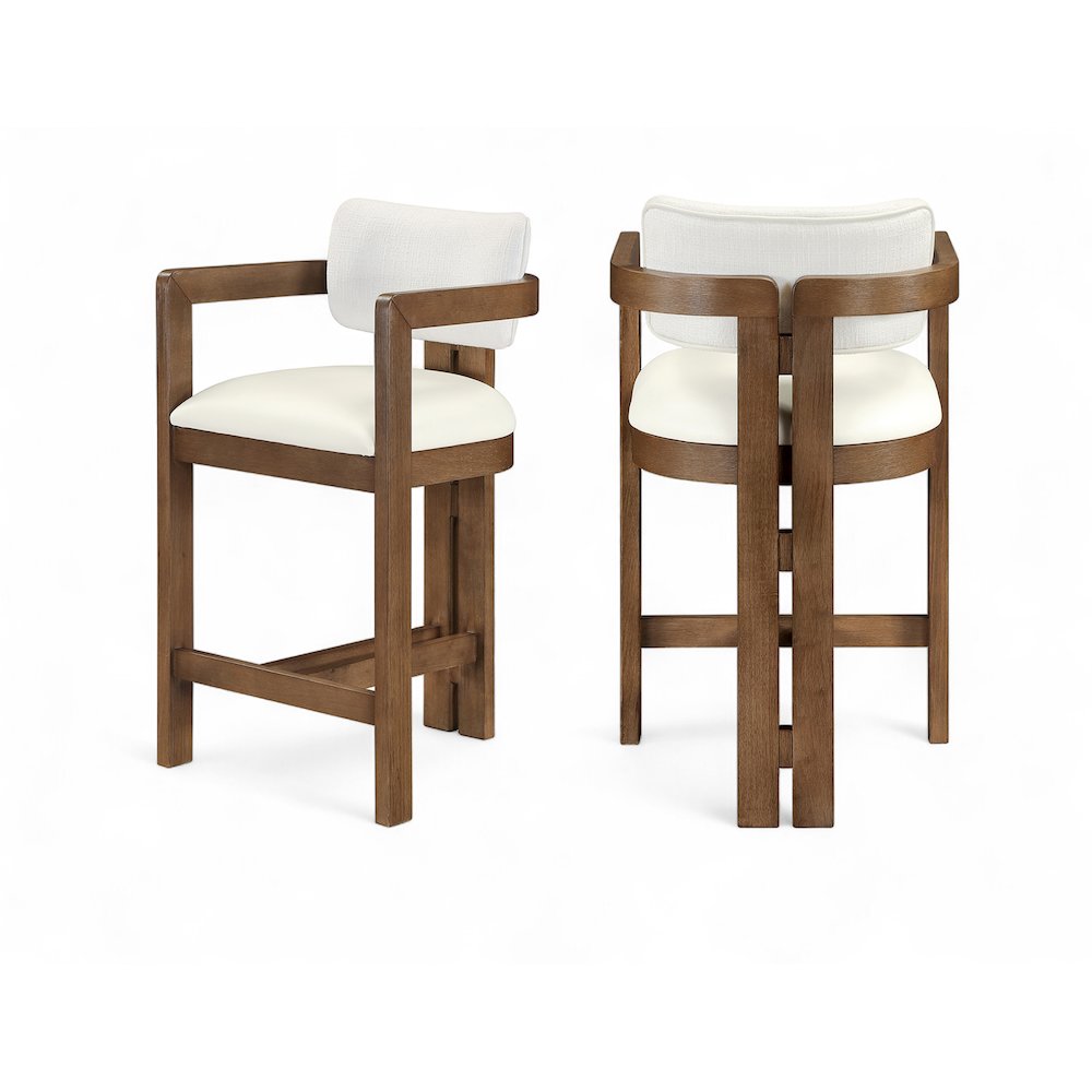Ravina Cream Vegan Leather and Linen Textured Fabric Upholstered Counter Stool