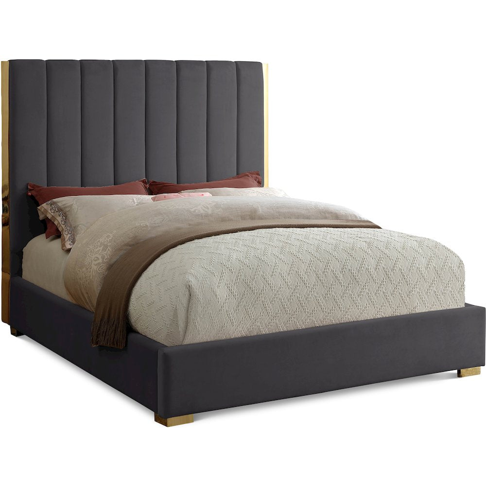 Becca Grey Velvet Queen Bed