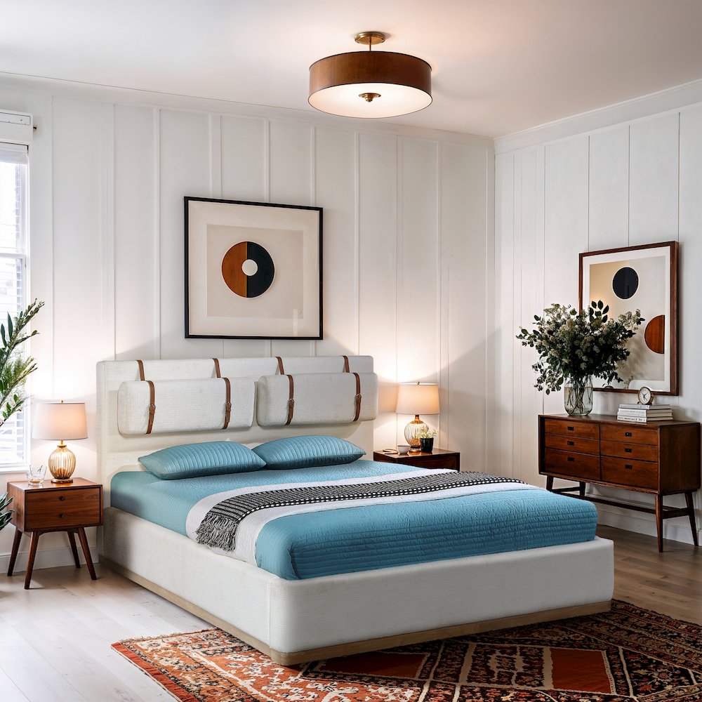 Bennet Cream Linen Textured Fabric Upholstered Full Bed