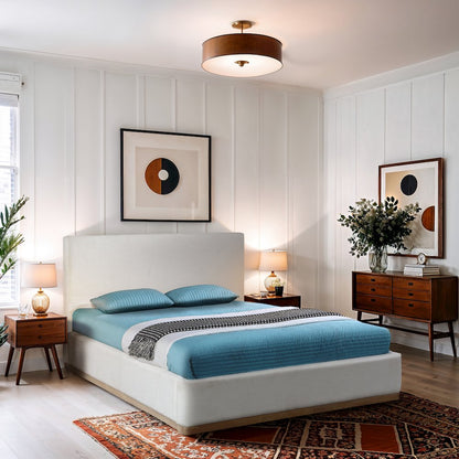 Bennet Cream Linen Textured Fabric Upholstered Full Bed