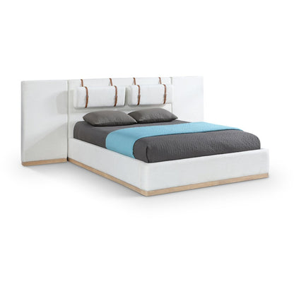 Bennet Cream Linen Textured Fabric Upholstered King Bed