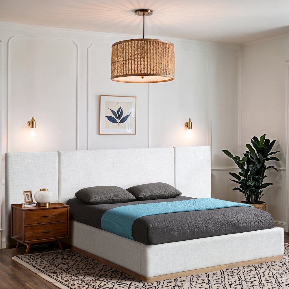 Bennet Cream Linen Textured Fabric Upholstered Queen Bed