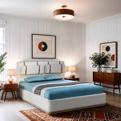 Bennet Cream Linen Textured Fabric Upholstered Queen Bed
