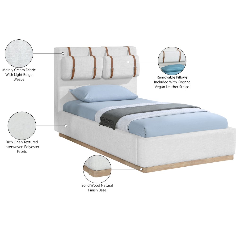Bennet Cream Linen Textured Fabric Upholstered Twin Bed