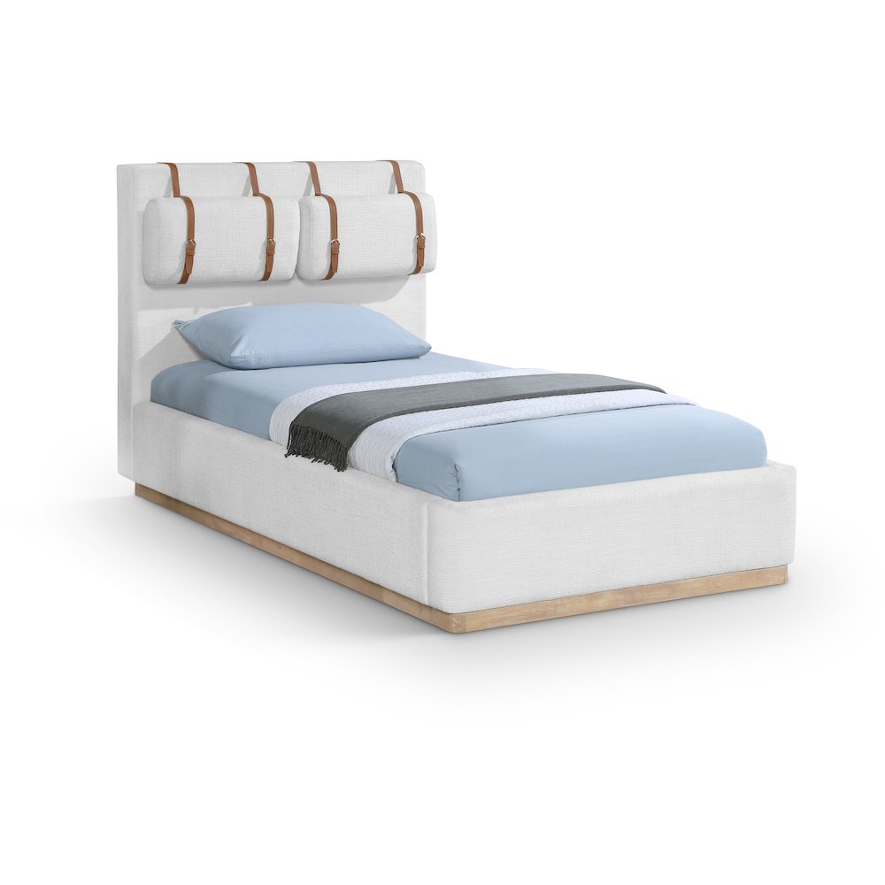 Bennet Cream Linen Textured Fabric Upholstered Twin Bed