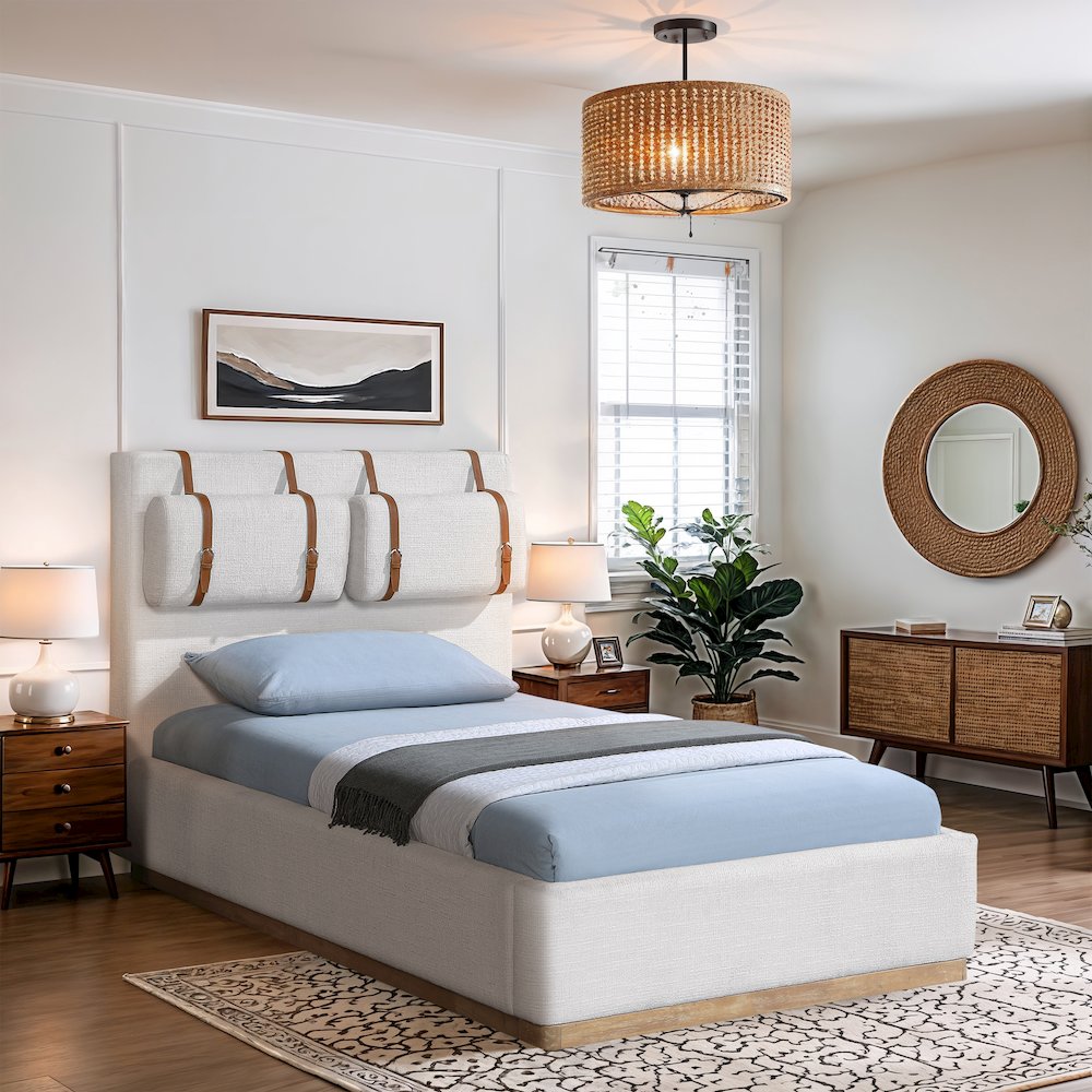 Bennet Cream Linen Textured Fabric Upholstered Twin Bed