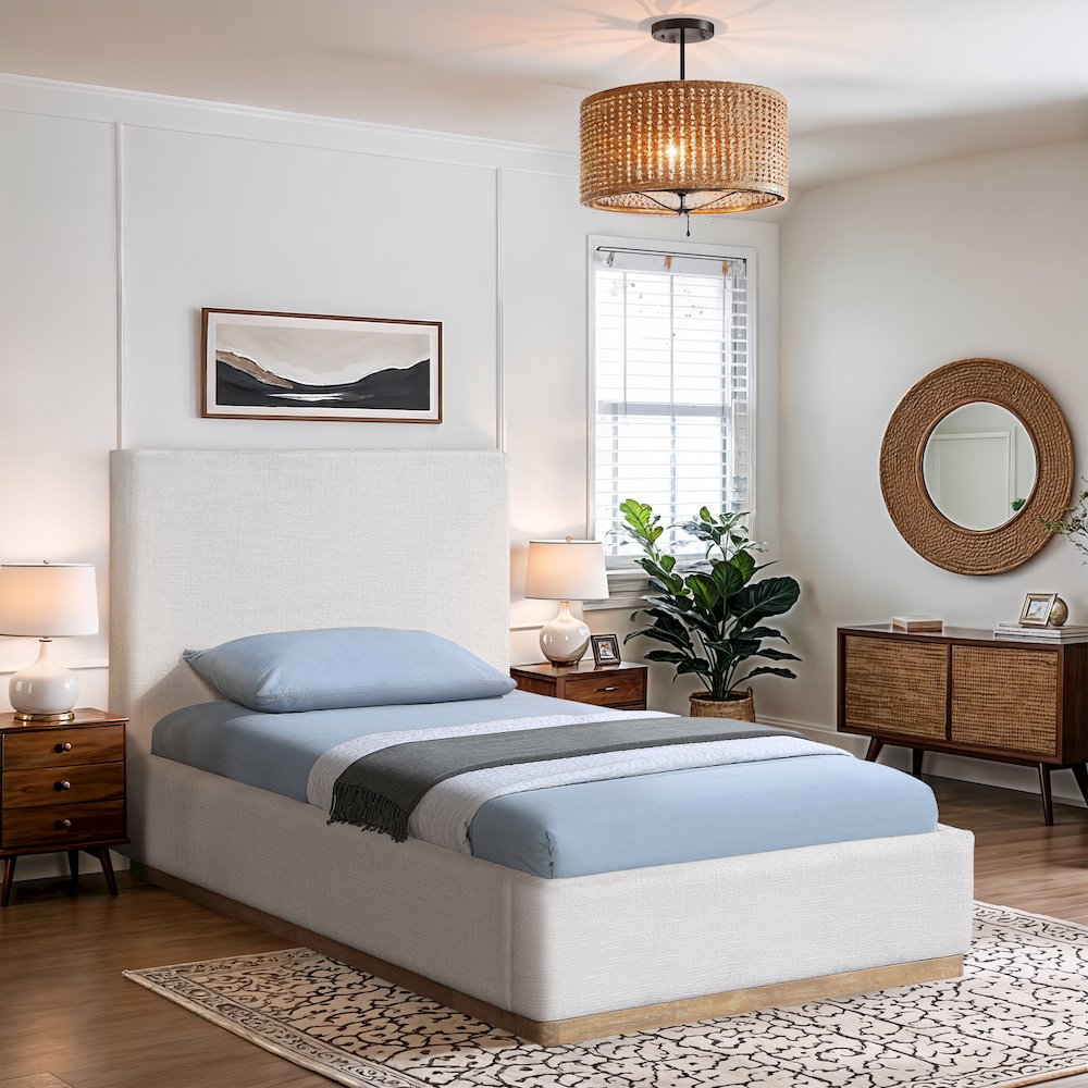 Bennet Cream Linen Textured Fabric Upholstered Twin Bed