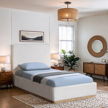 Bennet Cream Linen Textured Fabric Upholstered Twin Bed
