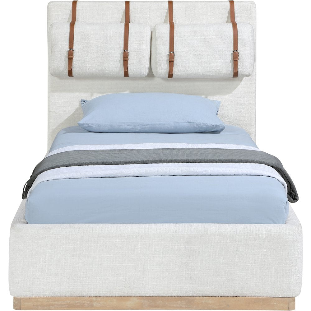 Bennet Cream Linen Textured Fabric Upholstered Twin Bed