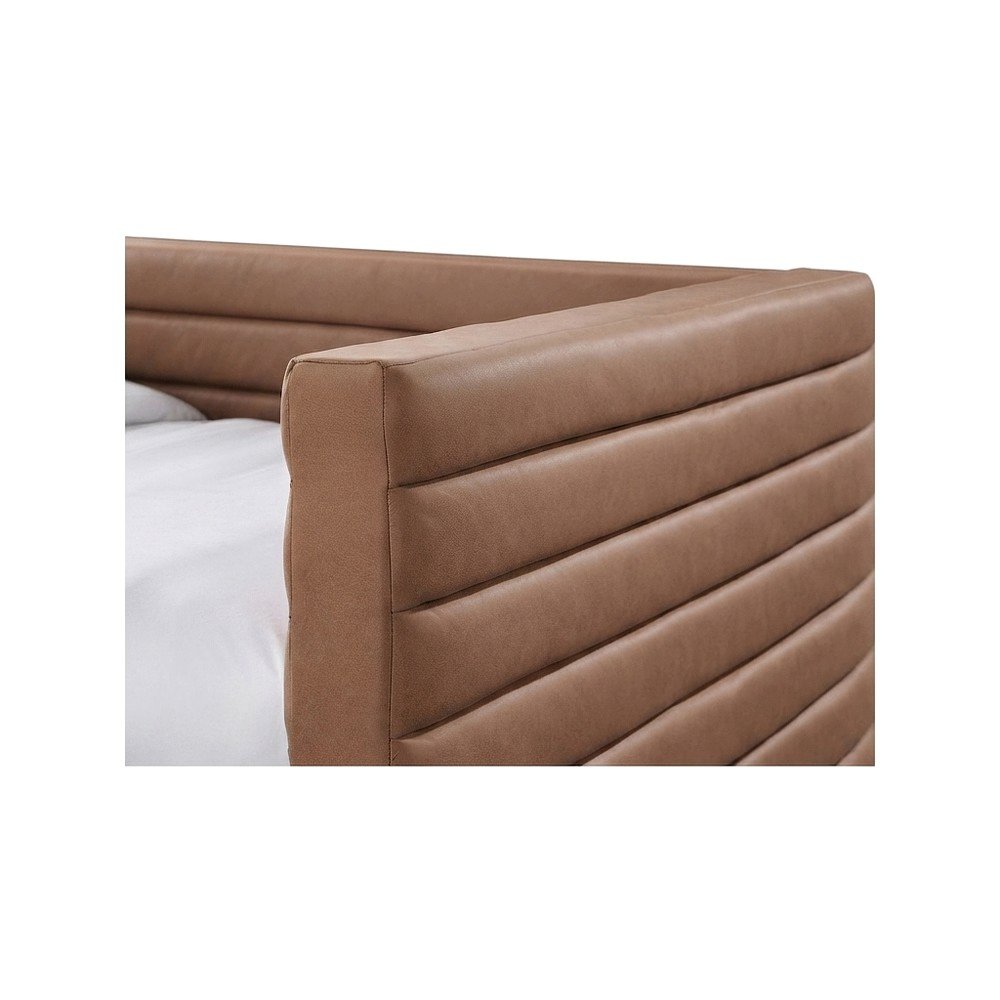 Vegan Leather Twin Daybed with Trundle, Upholstered Sofa, Cognac Vegan Leather