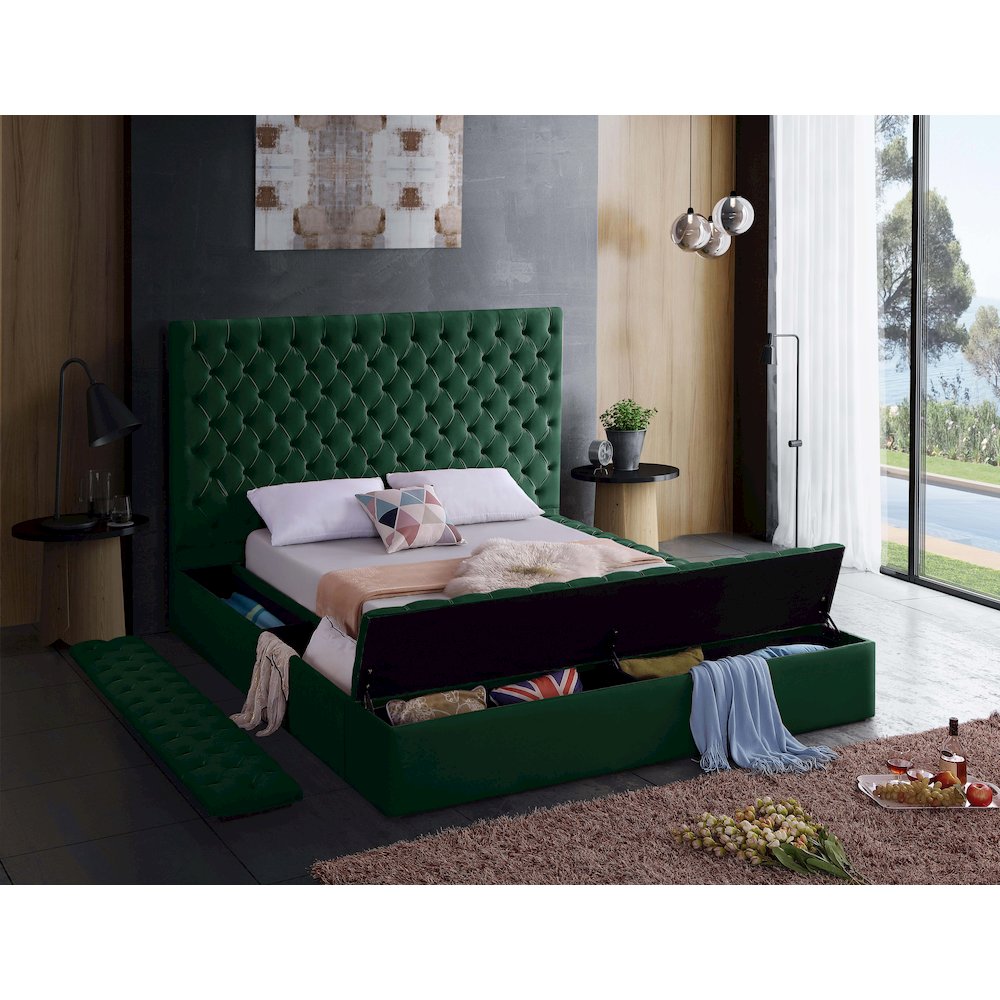 Bliss Green Velvet Queen Bed