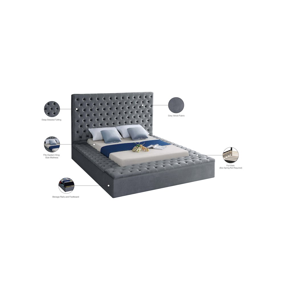 Bliss Grey Velvet King Bed