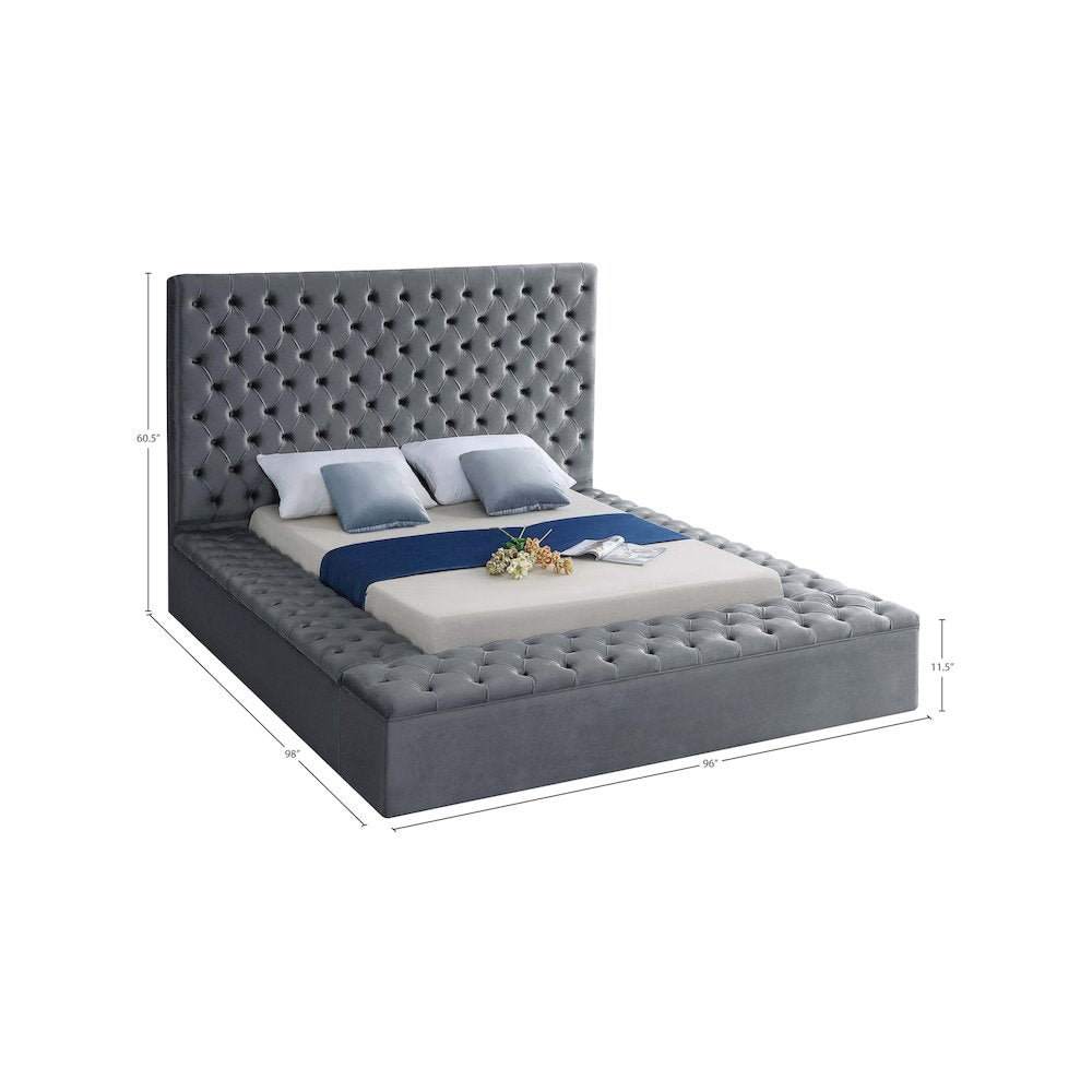 Bliss Grey Velvet King Bed