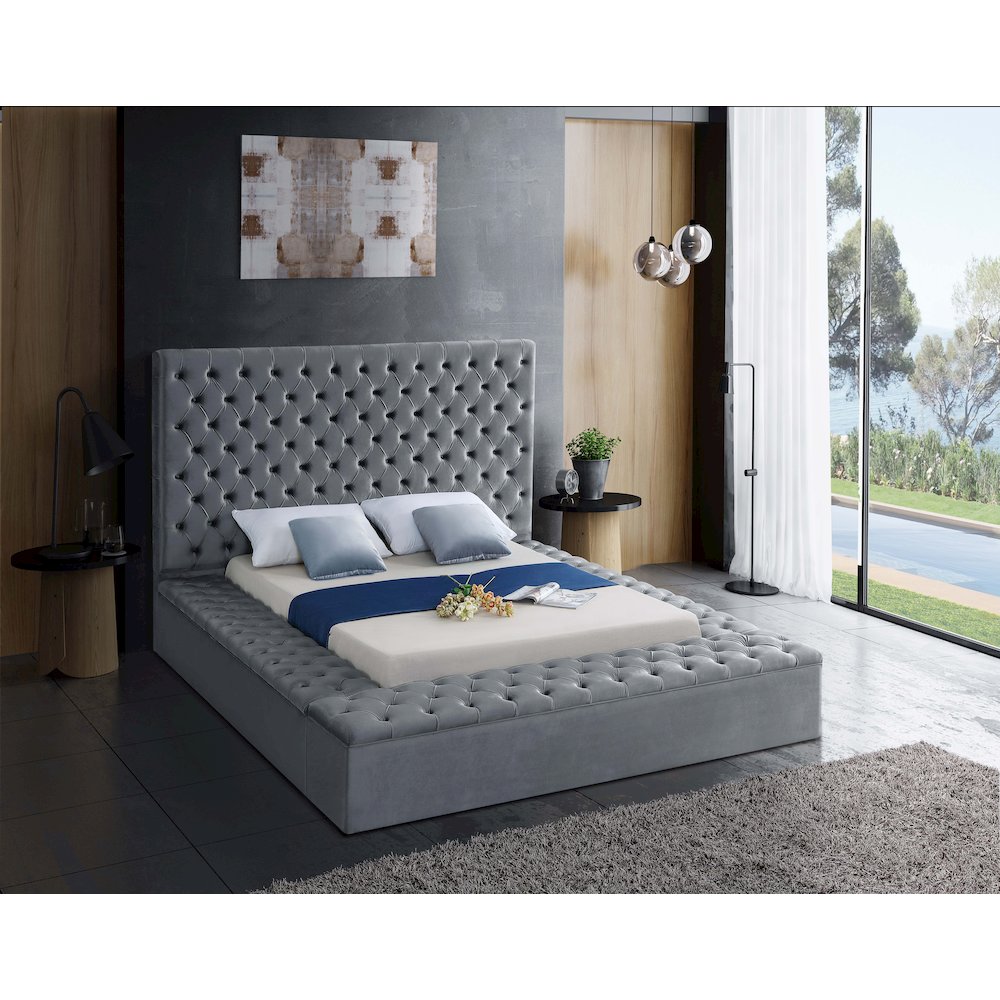 Bliss Grey Velvet King Bed