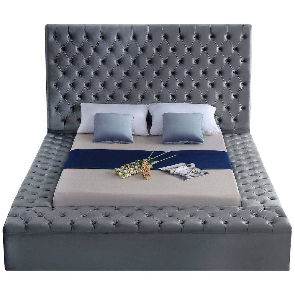 Bliss Grey Velvet Queen Bed