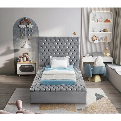 Bliss Grey Velvet Twin Bed
