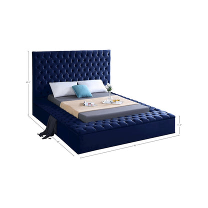 Bliss Navy Velvet Queen Bed