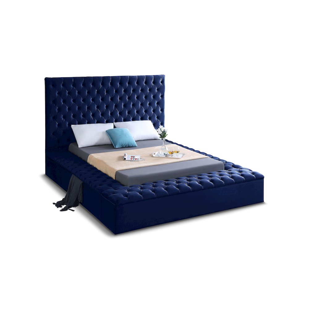 Bliss Navy Velvet Queen Bed