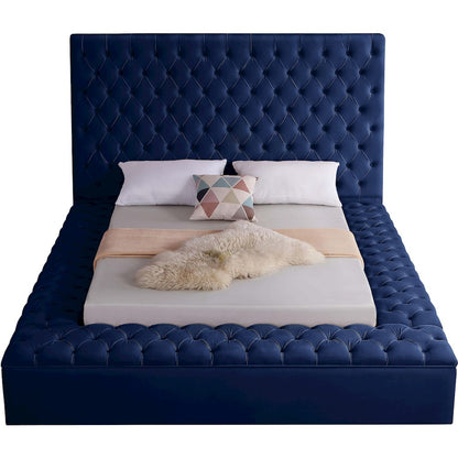 Fully Upholstered Velvet Platform Bed with Tufted Headboard, Navy Velvet, Queen