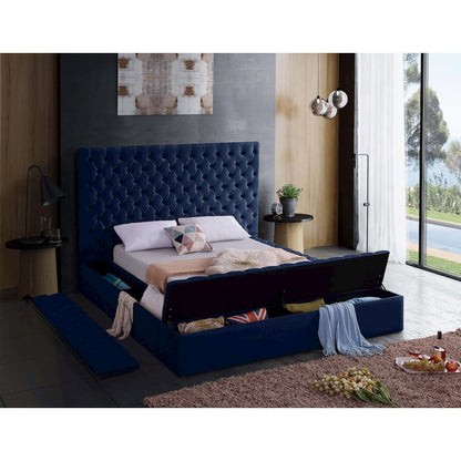 Bliss Navy Velvet Queen Bed