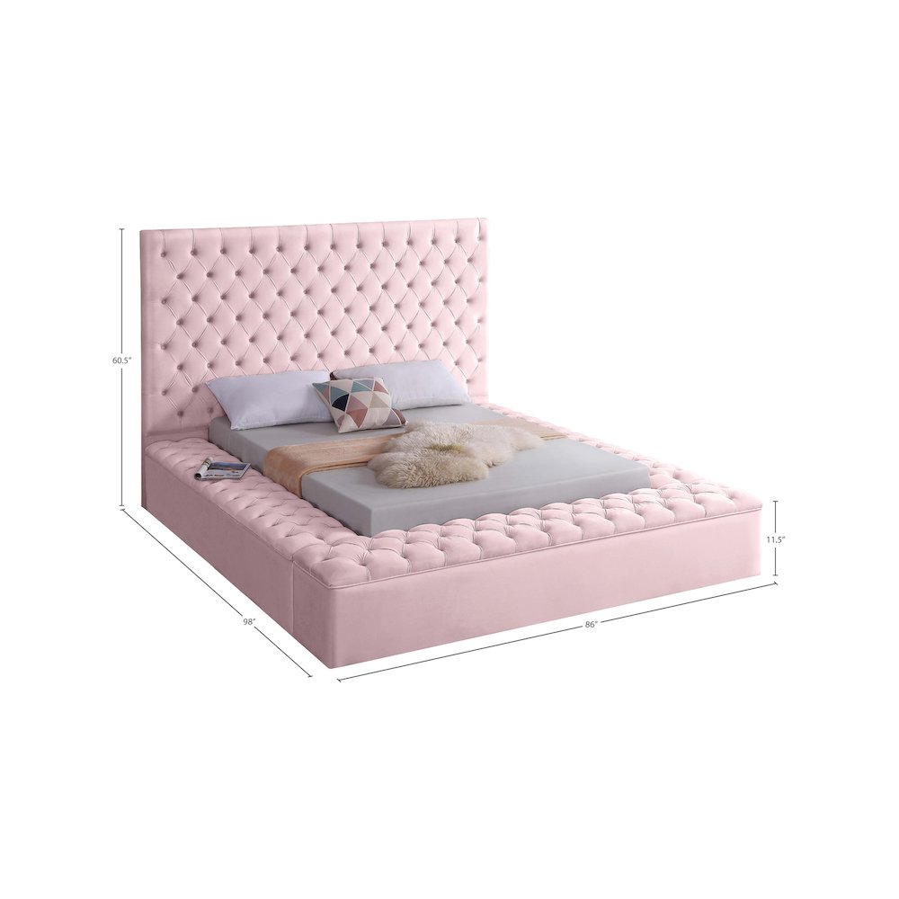 Bliss Pink Velvet Queen Bed