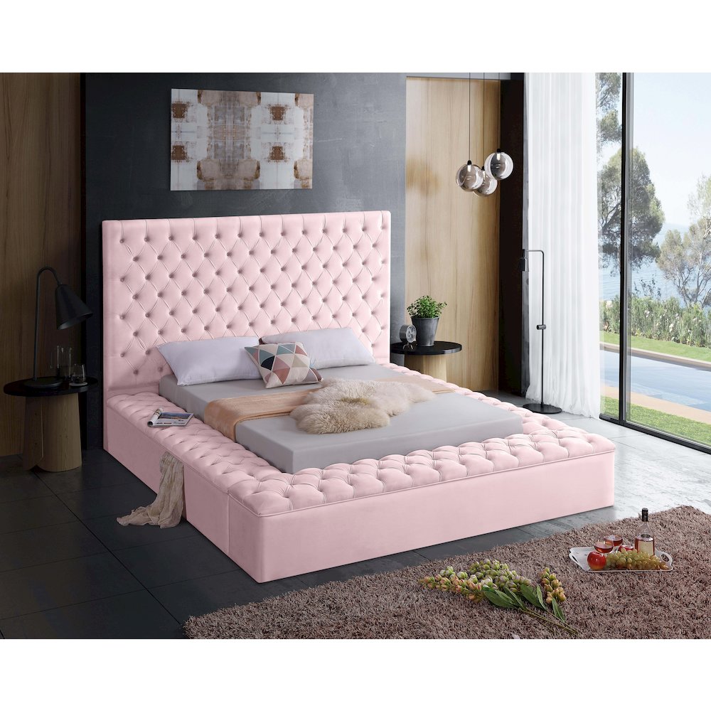 Bliss Pink Velvet Queen Bed