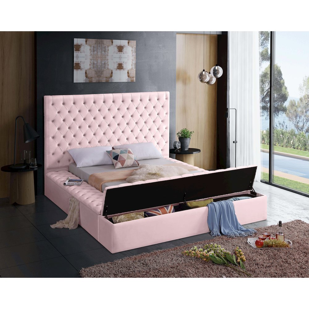 Bliss Pink Velvet Queen Bed