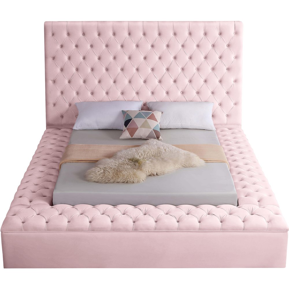 Bliss Pink Velvet Queen Bed