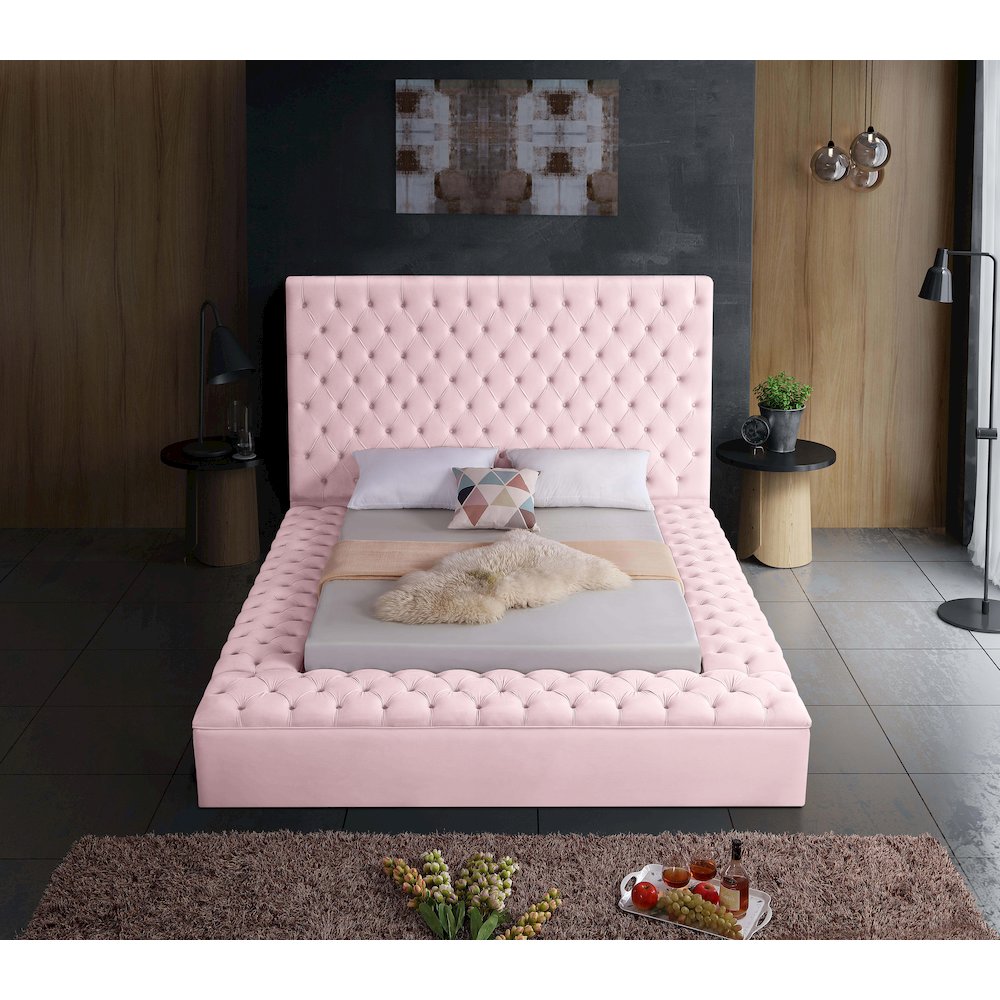 Bliss Pink Velvet Queen Bed
