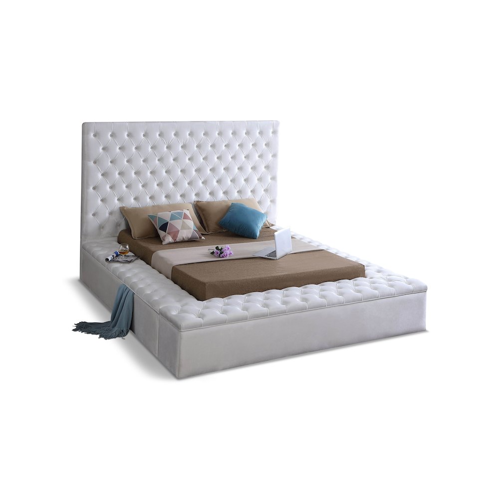 Bliss White Velvet Queen Bed