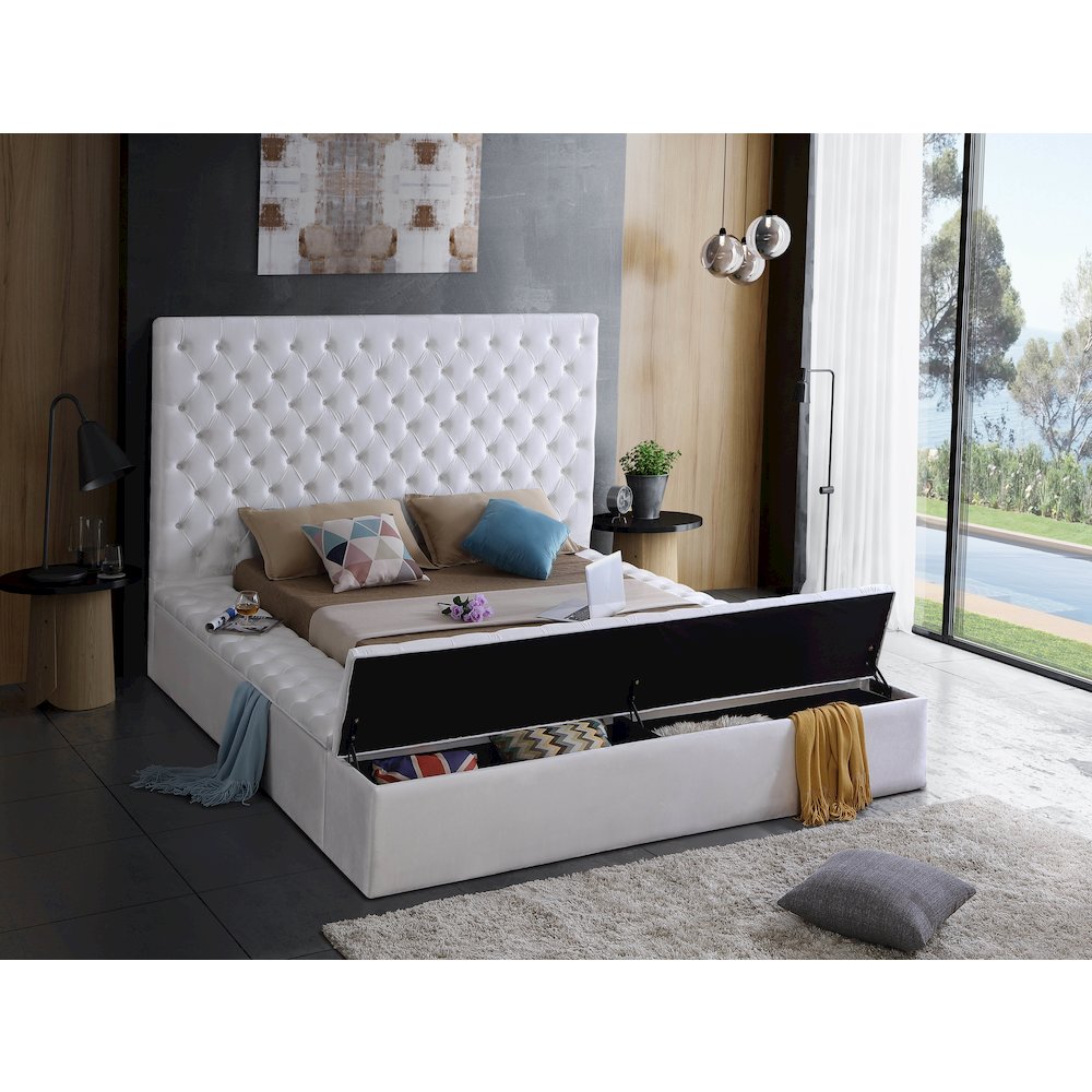Bliss White Velvet Queen Bed