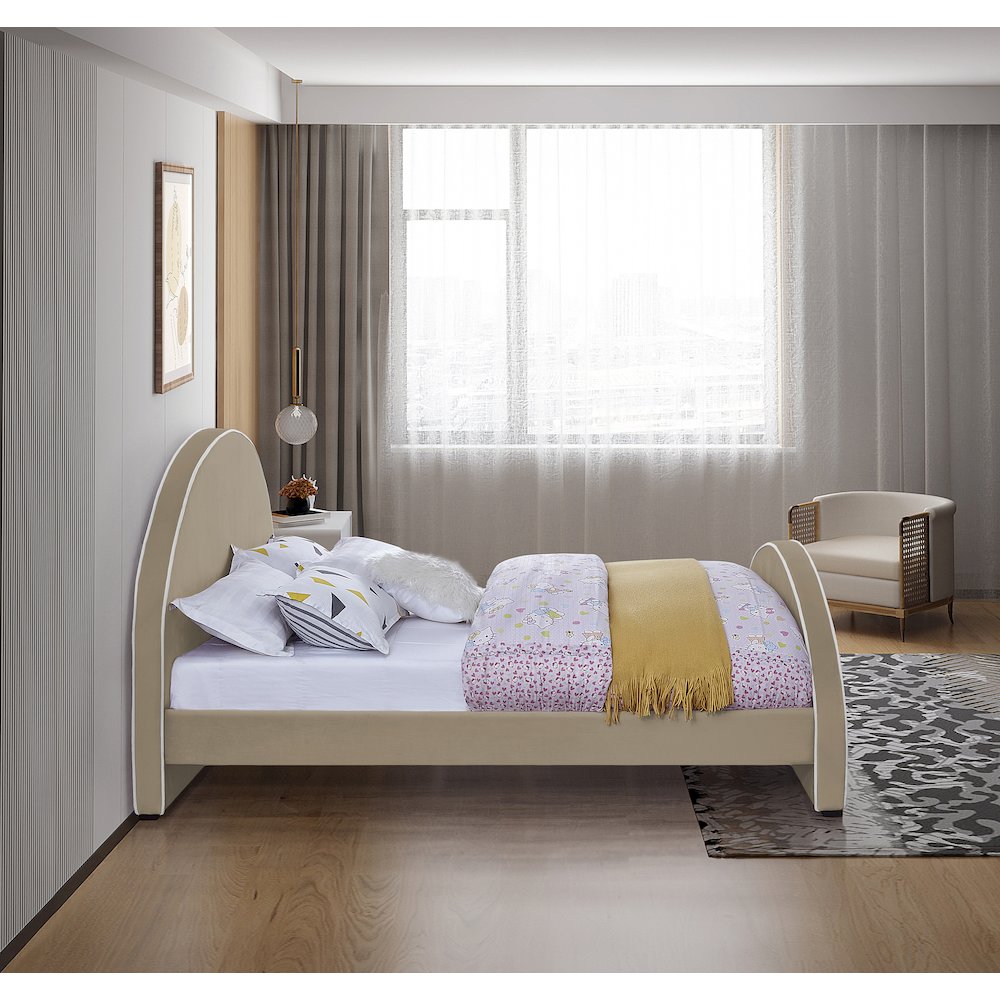 Brody Beige Velvet Queen Bed