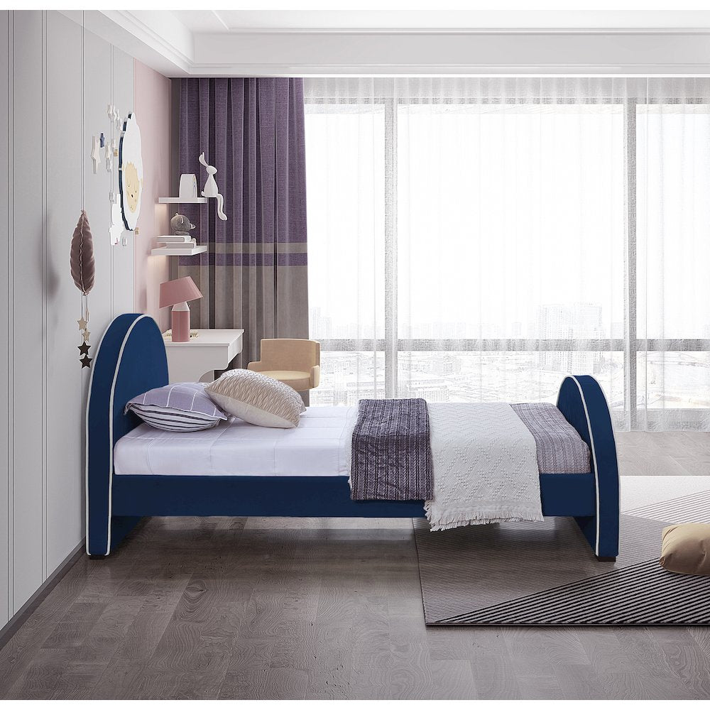 Brody Navy Velvet Twin Bed