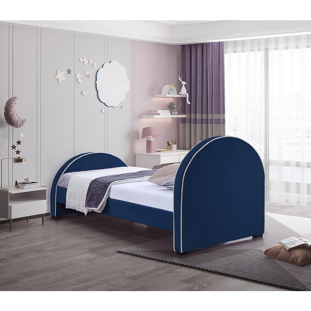 Brody Navy Velvet Twin Bed
