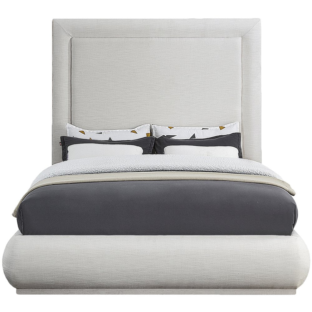 Brooke Cream Linen Textured Fabric Queen Bed